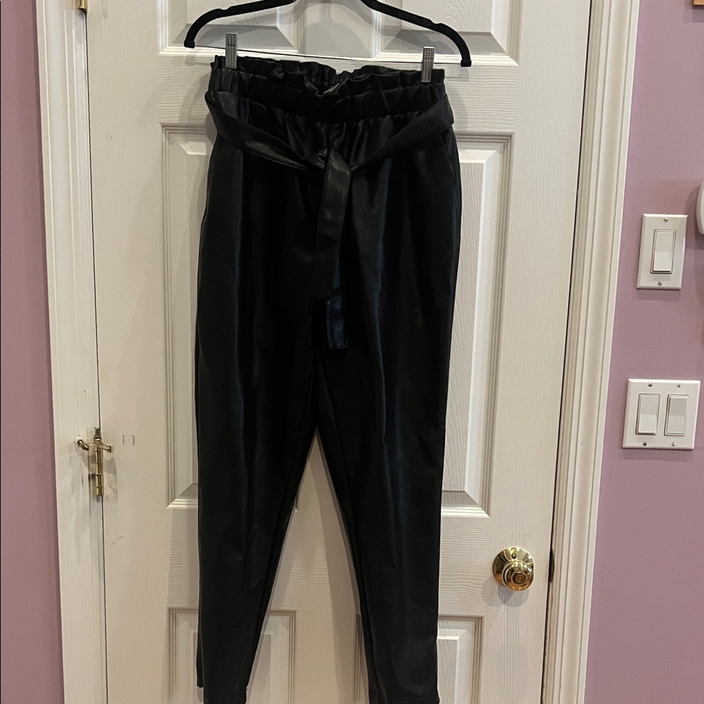 Black High-Waisted Faux Leather Pants